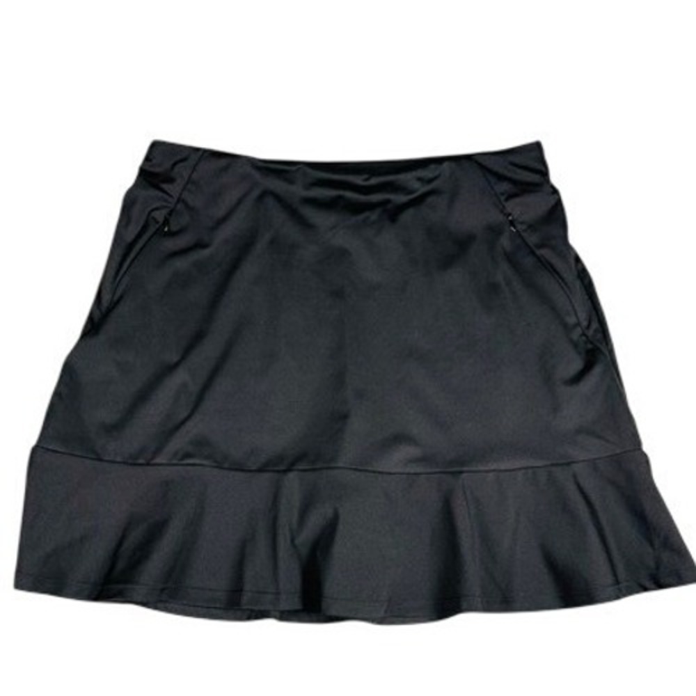 Acegolfs Skort Womens L Black Ruffle Hem Athletic Golf Tennis Skirt with Pockets